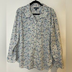 Karen Scott Blue and Green Floral Button-Down Shirt Size XXL